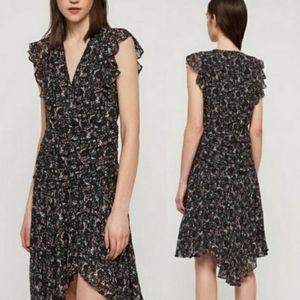 All Saints Floral Midi Dress - Black and Pink